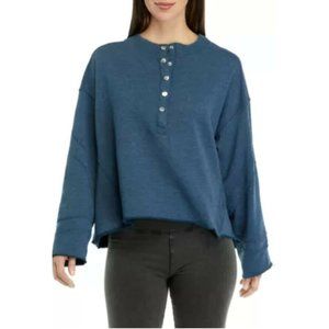 $88 FP Movement Play On Sweat Long Sleeve Henley Neck SweatShirt Navy Size M NWT